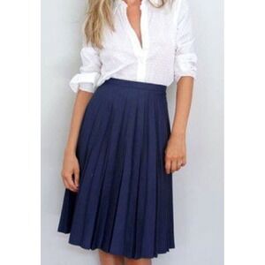 NWT Vintage Talbots Women's Navy Blue Academia Pleated Midi Skirt Linen Blend 6